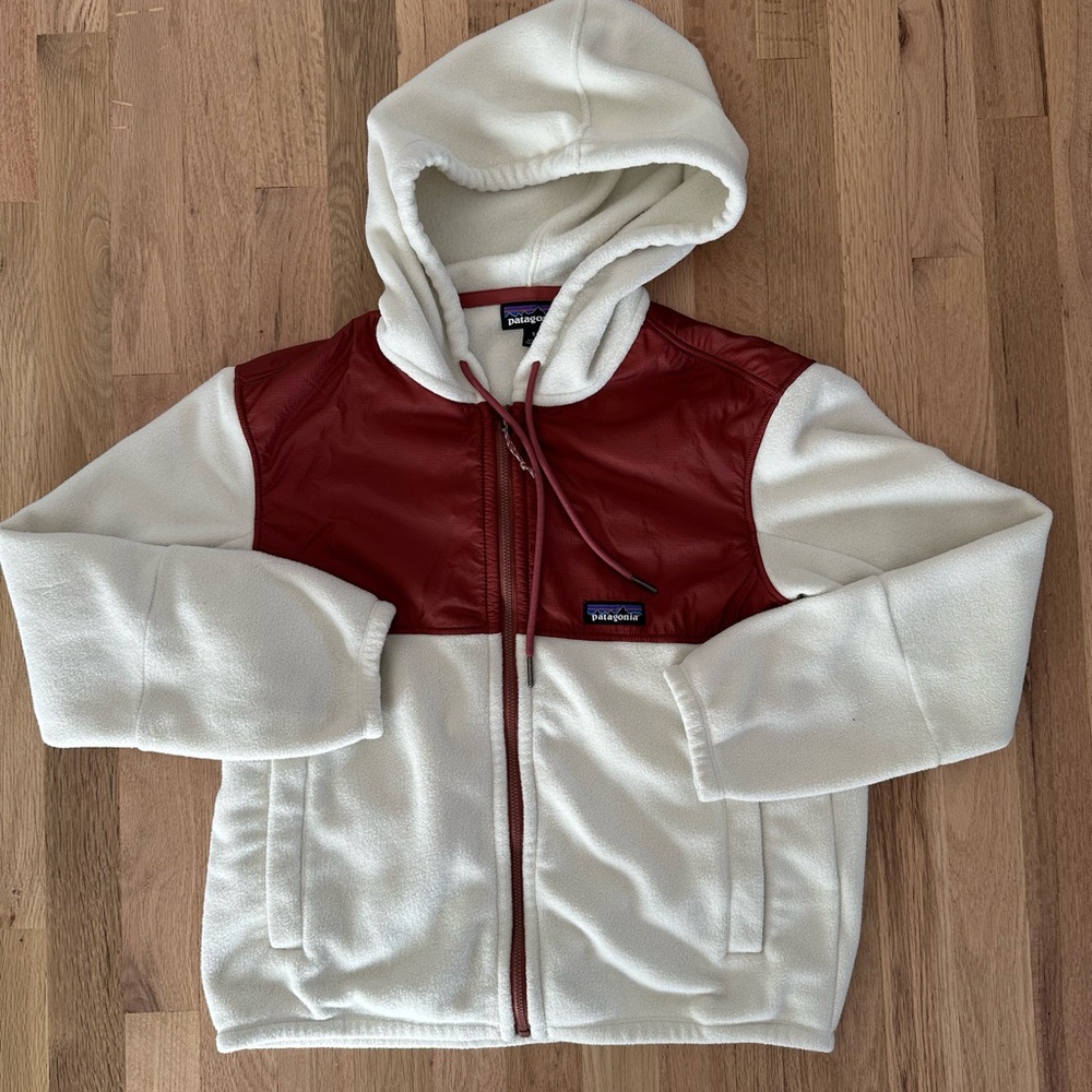 Patagonia Microdini Hoody Fleece Zip Up Jacket Sweater White Red Size Small